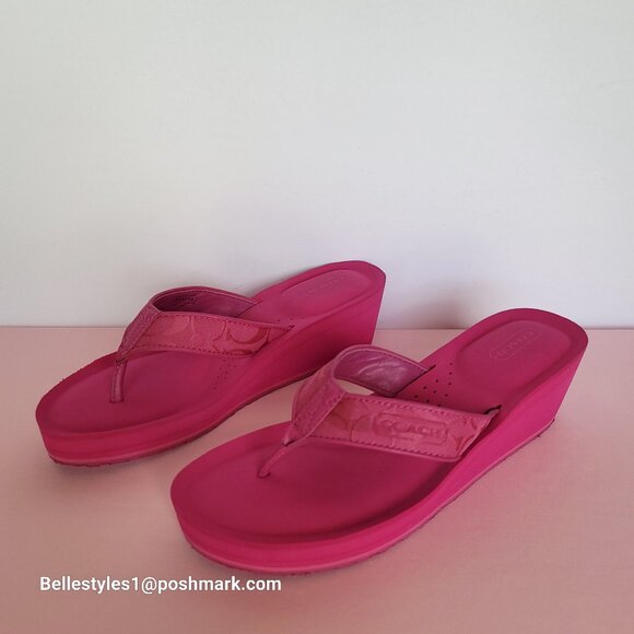 COACH Jaicee Wedge Platform Sandals in Signature Fabric-Fuchsia color.Size 9.5B⭐ - Picture 9 of 16